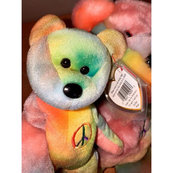 ty Peace Beanie Babies 1999 Buddies 1996 Tie Dye Rainbow Bear Set MWMT - Picture 14 of 16